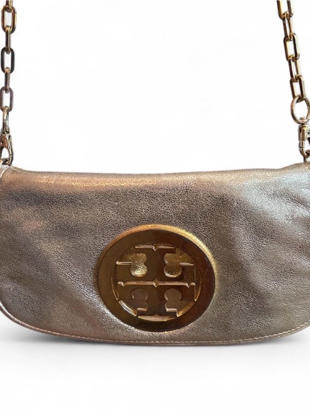 Tory Burch Gold Metallic Leather Reva
Clutch Convertible Crossbody Bag